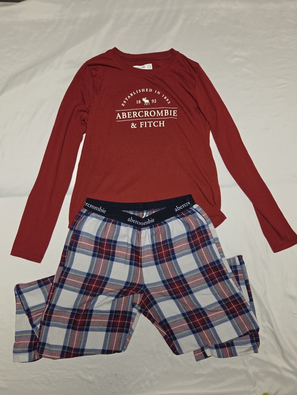 abercrombie kids Red Long-Sleeve Top with Plaid Pajama Pants